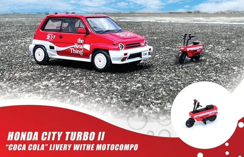 1:64 Honda City Turbo Ii W/Motocompo -- Coca-Cola -- Inno64 1