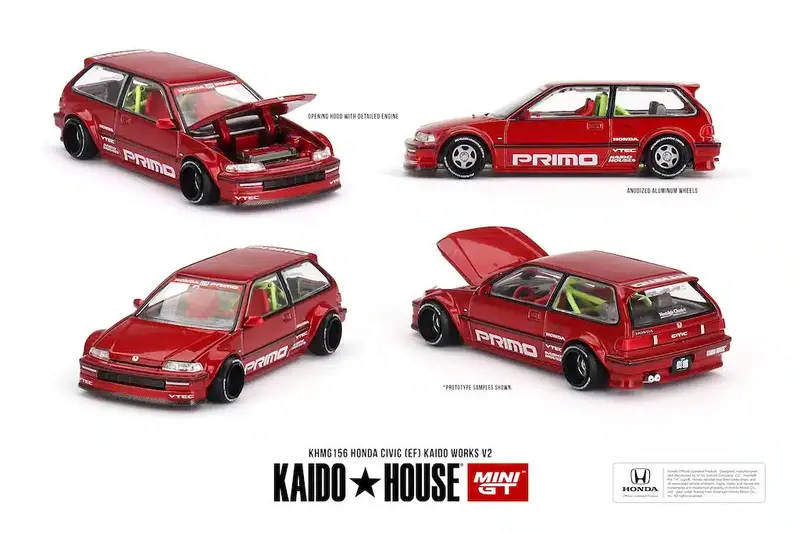 1:64 Honda Civic (Ef) Kaido Works V2 - Red -- Kaido House X Mini Gt Khmg156 1