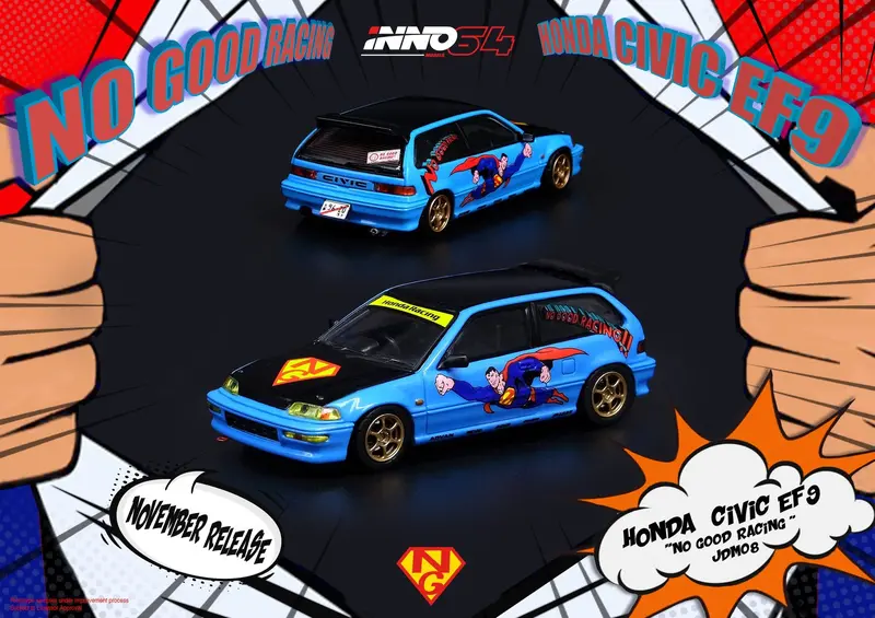 1:64 Honda Civic Ef9 "No Good Racing" -- Superman Livery -- Inno64 1