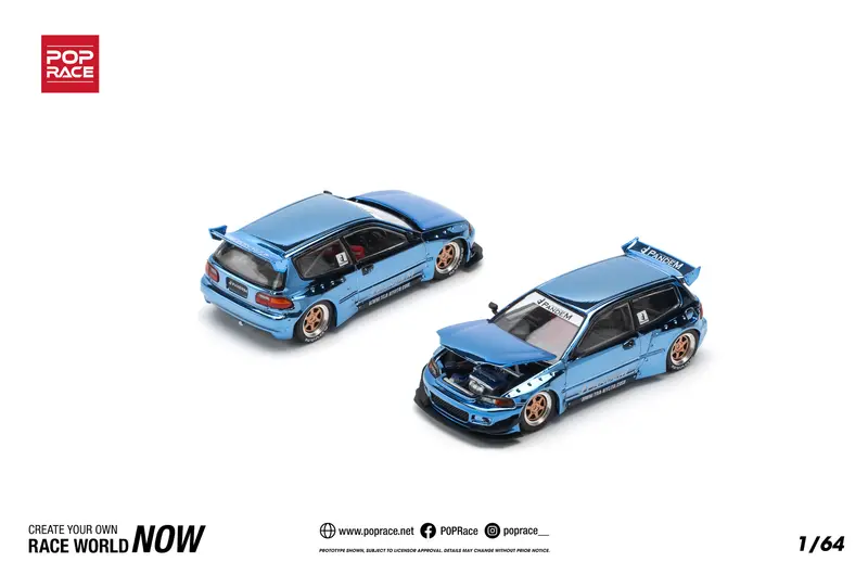 1:64 Honda Civic Eg6 Pandem -- Blue Chrome -- Pop Race 1