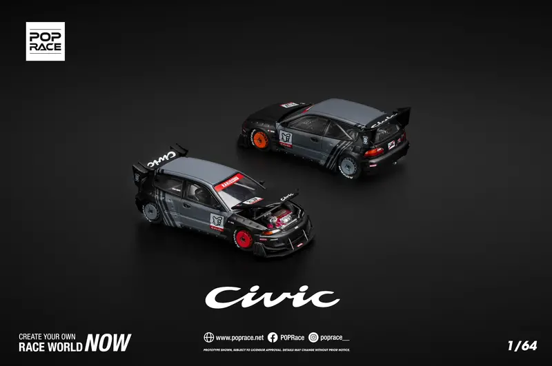 1:64 Honda Civic Eg6 Pandem -- Kanjozoku Grey/Black -- Pop Race 1