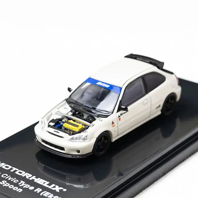 1:64 Honda Civic (Ek9) Type R Customised -- Spoon White -- Motorhelix M65014 1