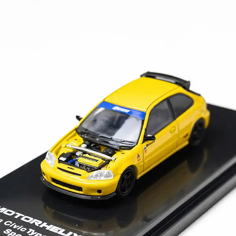1:64 Honda Civic (Ek9) Type R Customised -- Spoon Yellow -- Motorhelix M65013 1