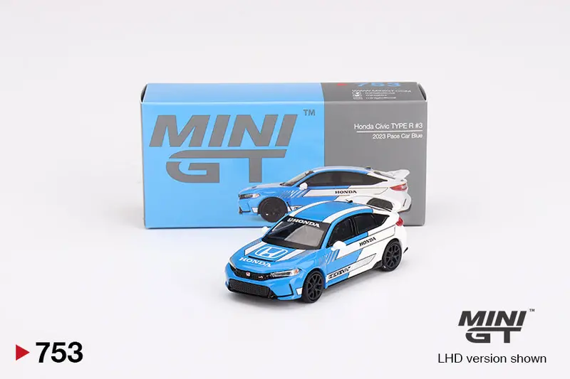 1:64 Honda Civic Type R -- 2023 Pace Car Blue/White -- Mini Gt Mgt00753 1