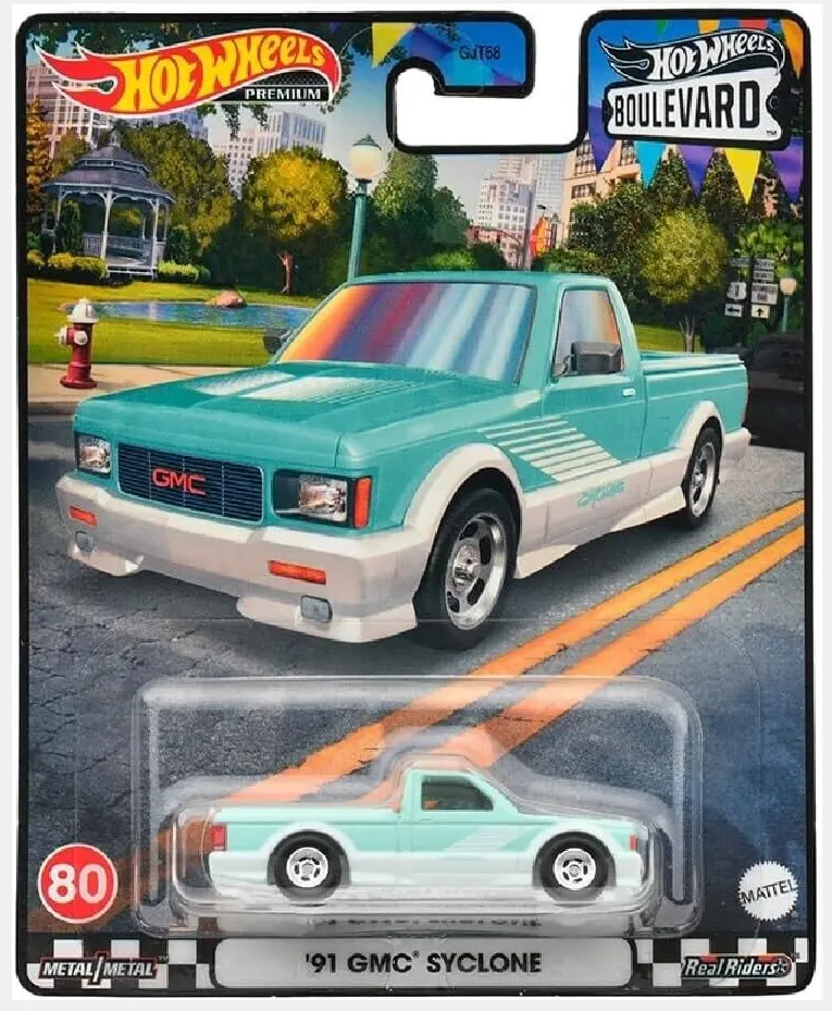 1:64 Hot Wheels -- Premium Boulevard -- 1991 Gmc Syclone Turquoise/White Hkf24 1