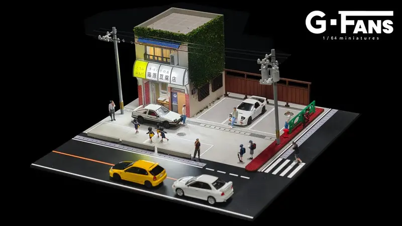 1:64 Initial D - Fujiwara Tofu Store Scene Diorama With Leds -- G-Fans 710039 1
