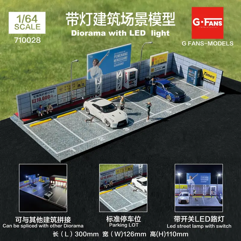 1:64 Japanese Car Park Garage Diorama Display With Leds -- G-Fans 710028 2