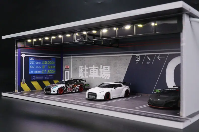 1:64 Japanese Parking Garage Diorama Display With Leds -- G-Fans 710022 2