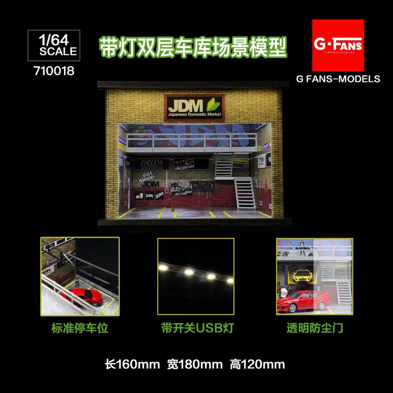 1:64 Jdm Double-Storey Garage Diorama Display With Leds -- G-Fans 710018 1