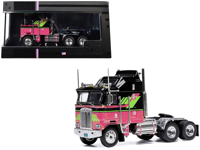 1:64 Kenworth K100 Aerodyne 1976 -- Black / Pink With Graphics -- Ixo Models Tru 1