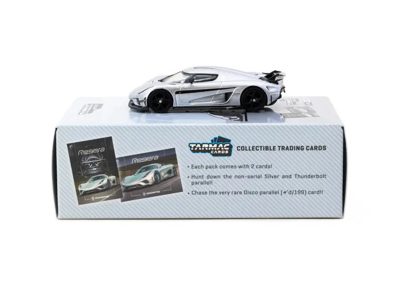 1:64 Koenigsegg Regera -- Silver / Blue Accents -- Tarmac Works X Tarmac Cards 2