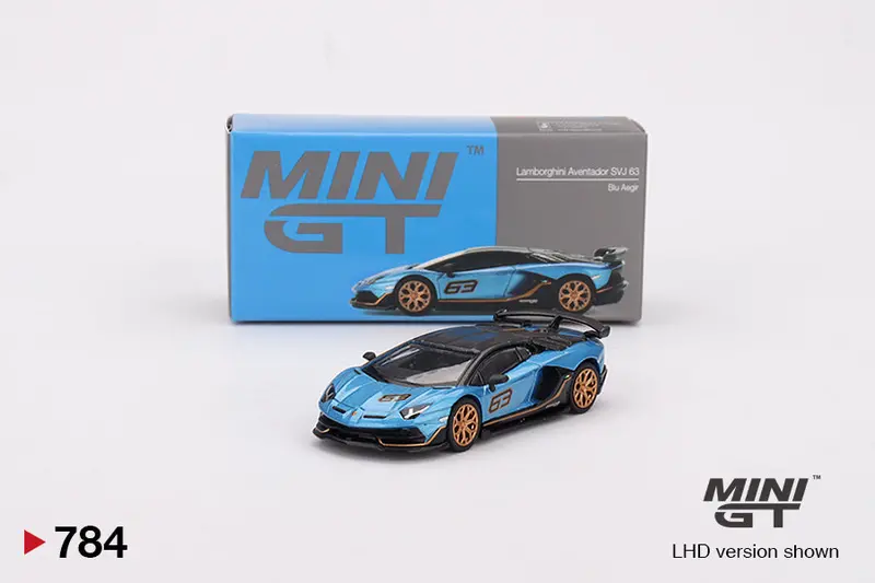 1:64 Lamborghini Aventador Svj 63 -- Blu Aegir (Blue) -- Mini Gt Mgt00784 1