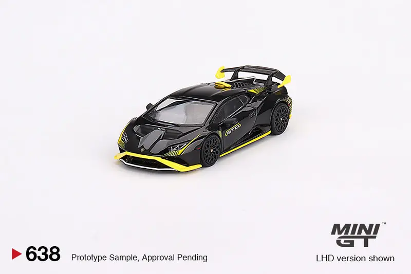 1:64 Lamborghini Huracán Sto -- Nero Noctis (Black/Yellow) -- Mini Gt Mgt00638 1