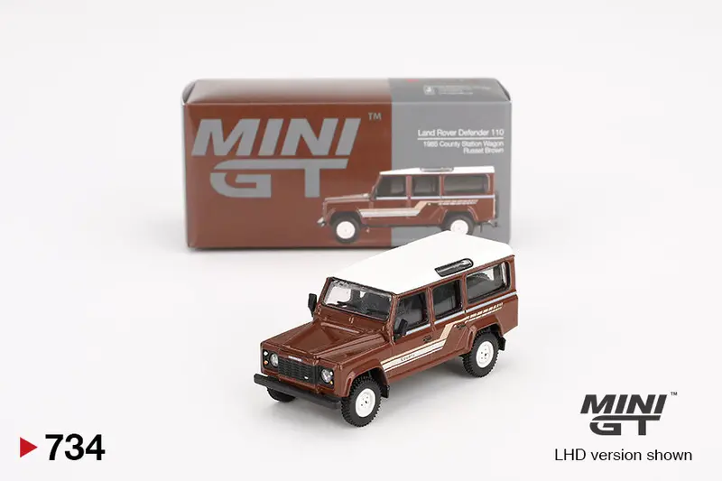 1:64 Land Rover Defender 110 1985 County Wagon -- Brown -- Mini Gt Mgt00734 1