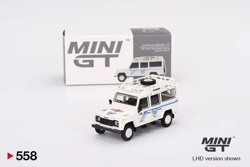 1:64 Land Rover Defender 110 -- 1991 Safari Rally Martini Support -- Mini Gt 1