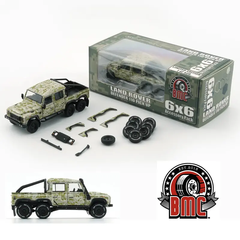 1:64 Land Rover Defender 110 Pickup 6X6 -- Camo Green -- Bm Creations 1