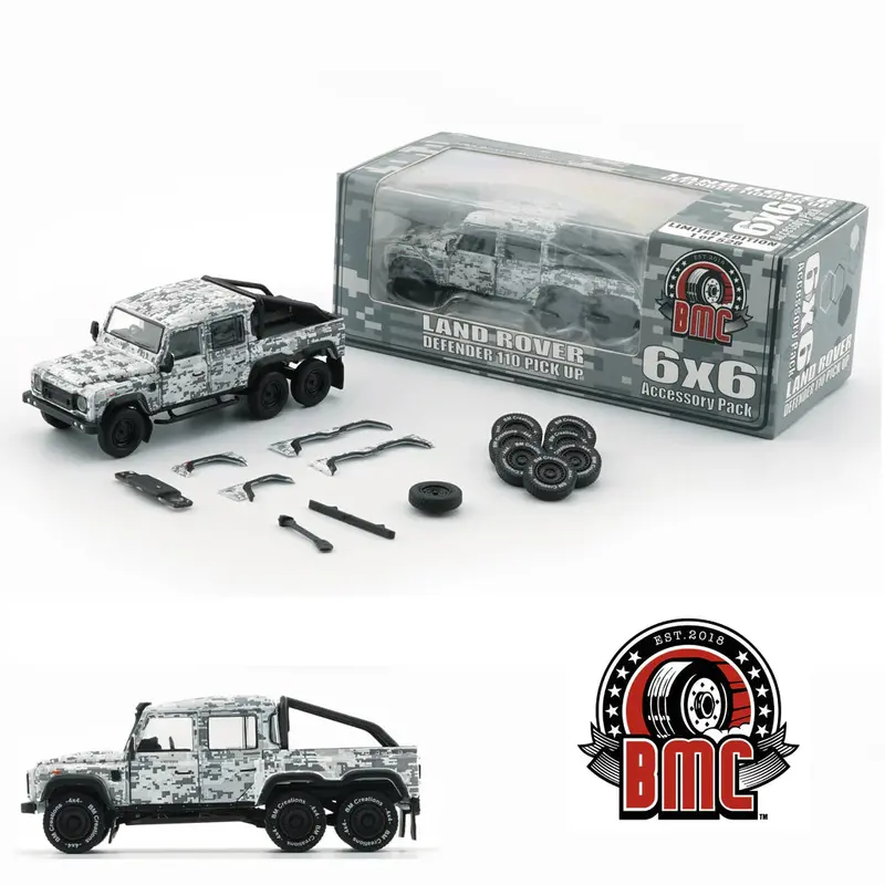 1:64 Land Rover Defender 110 Pickup 6X6 -- Camo White -- Bm Creations 1