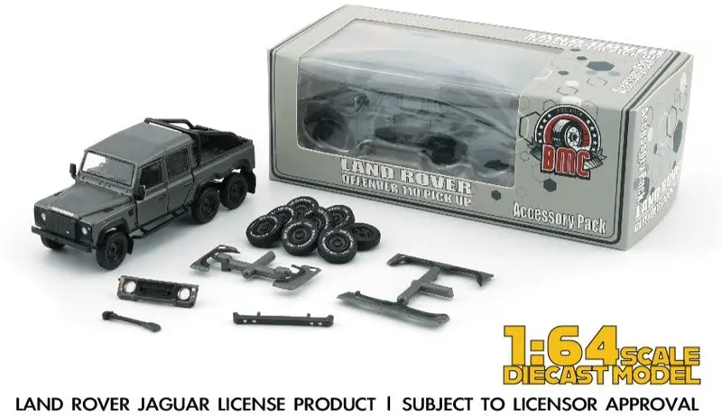 1:64 Land Rover Defender 110 Pickup 6X6 -- Matte Grey -- Bm Creations 1