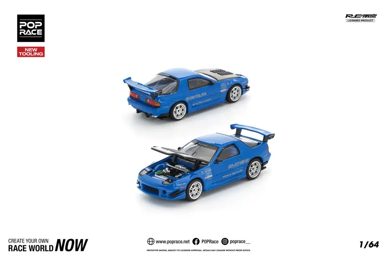 1:64 Mazda Rx-7 (Fc3s) Re-Amemiya Widebody -- Blue -- Pop Race 1