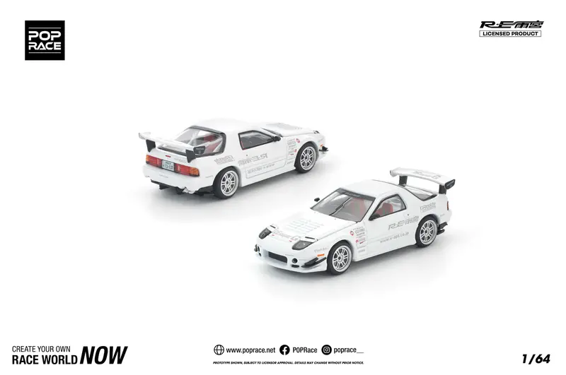 1:64 Mazda Rx-7 (Fc3s) Re-Amemiya Widebody -- White -- Pop Race 1