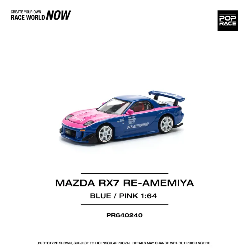 1:64 Mazda Rx-7 (Fd3s) Re-Amemiya Widebody -- Blue/Pink -- Pop Race 1
