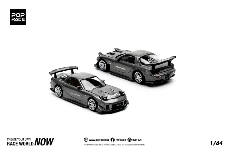 1:64 Mazda Rx-7 (Fd3s) Re-Amemiya Widebody -- Gun Metal Grey -- Pop Race 1