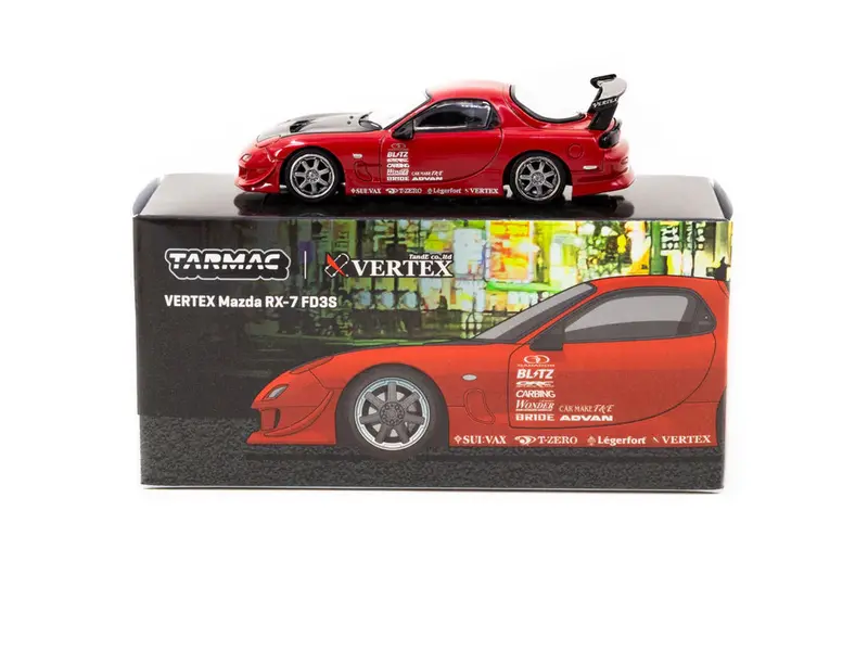 1:64 Mazda Rx-7 Fd3s Vertex -- Red W/Black Bonnet -- Tarmac Works 1