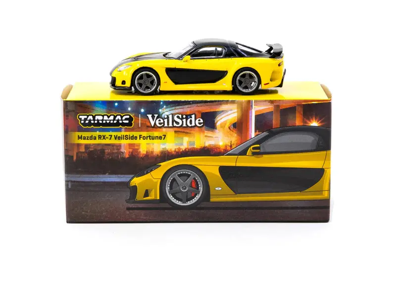 1:64 Mazda Rx-7 Veilside Fortune7 -- Yellow / Black -- Tarmac Works 1