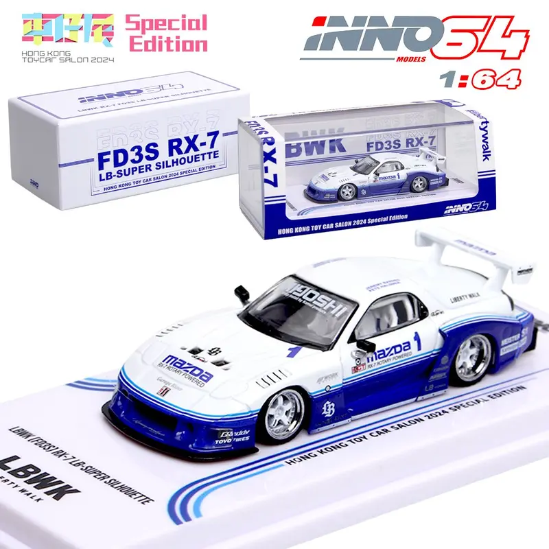 1:64 Mazda Rx7 (Fd3s) Lb-Super Silhouette -- Blue/White Hong Kong -- Inno64 1