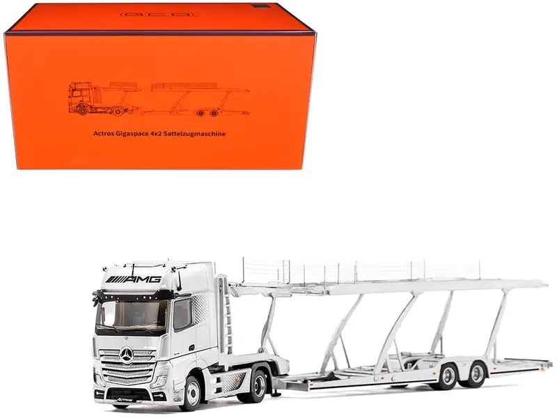1:64 Mercedes-Benz Actros Amg Auto Transporter Truck -- Silver Metallic -- Gcd 1