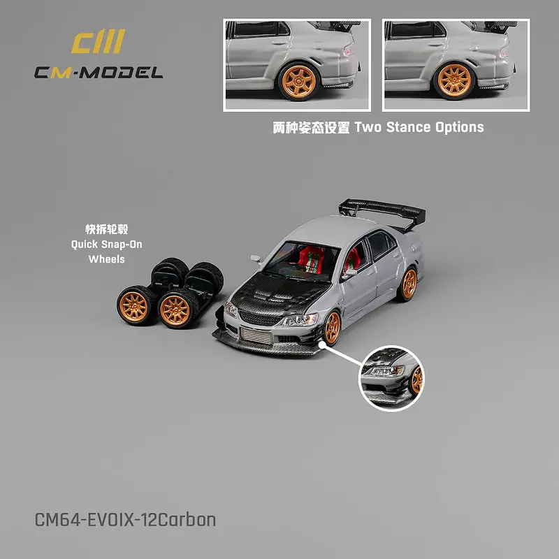 1:64 Mitsubishi Lancer Evolution Ix (9) Widebody -- Grey W/Carbon -- Cm-Model 1