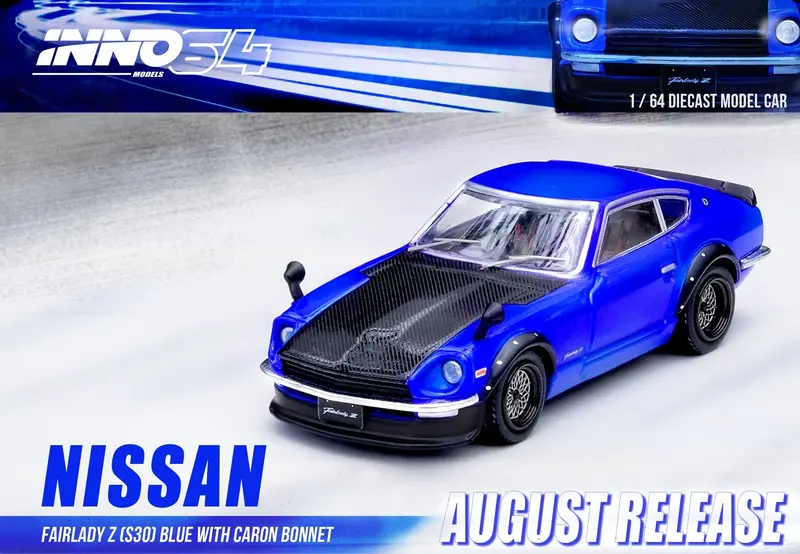 1:64 Nissan Fairlady 240Z (S30) -- Blue W/Carbon Hood -- Inno64 1