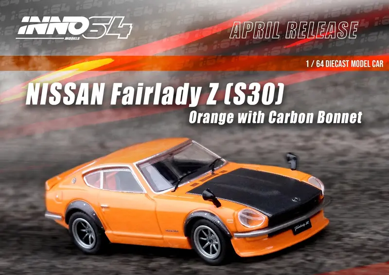 1:64 Nissan Fairlady 240Z (S30) -- Orange W/Carbon Bonnet -- Inno64 1