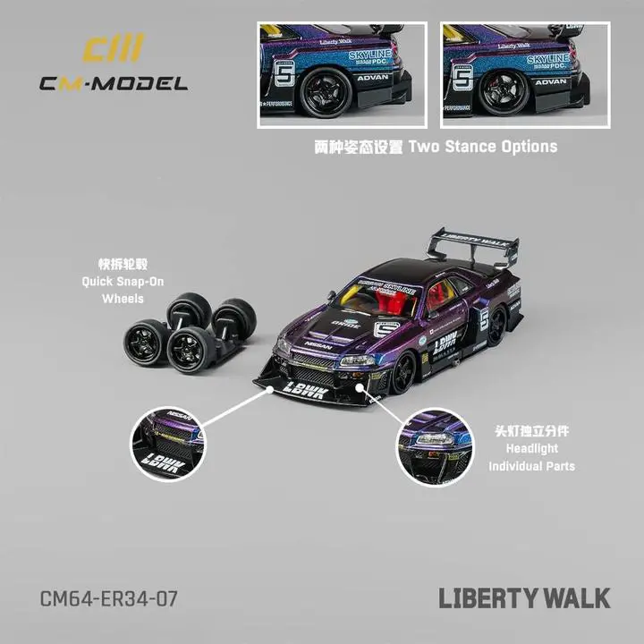 1:64 Nissan R34 Skyline Gtr Lbwk Super Silhouette -- #5 Purple/Black -- Cm-Model 1