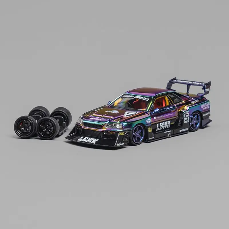 1:64 Nissan R34 Skyline Gtr Lbwk Super Silhouette - #5 Purple Chrome -- Cm-Model 1