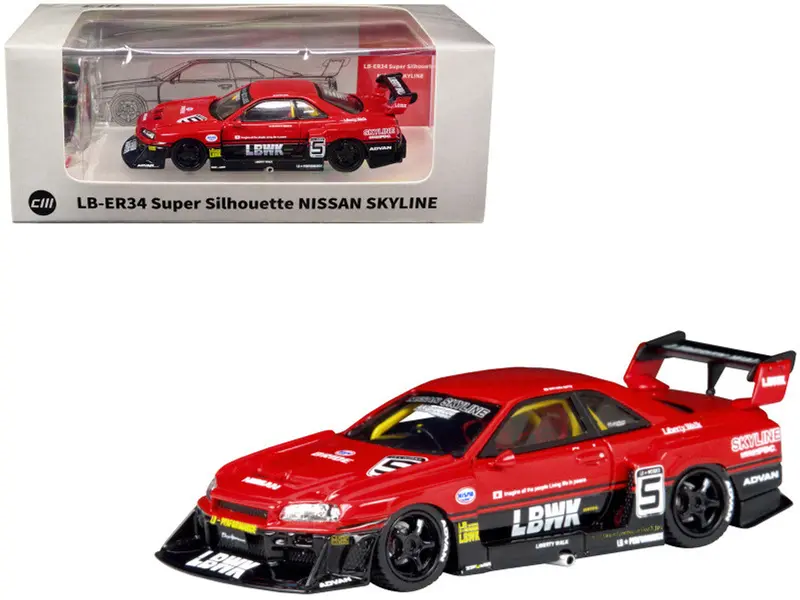 1:64 Nissan R34 Skyline Gtr Lbwk Super Silhouette -- #5 Red/Black -- Cm-Model 1