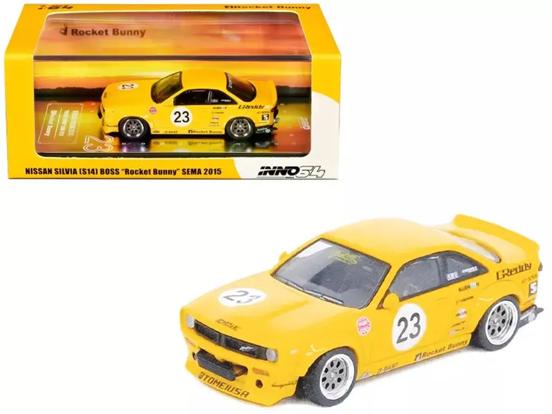 1:64 Nissan S14 Silvia Rocket Bunny Boss Aero -- #23 Yellow -- Inno64 1