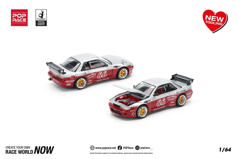 1:64 Nissan Silvia S13 Pandem -- Moontech Red/Silver -- Pop Race 1