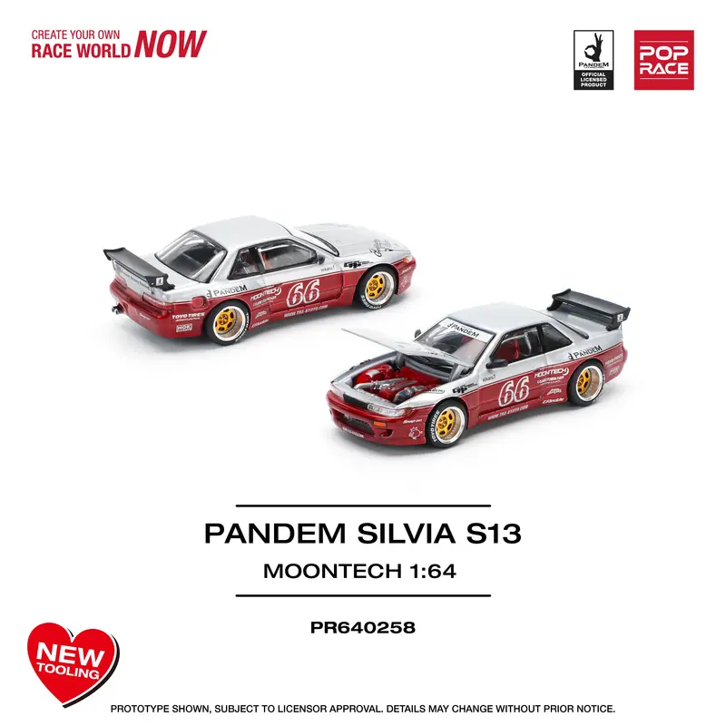 1:64 Nissan Silvia S13 Pandem -- Moontech Red/Silver -- Pop Race 2