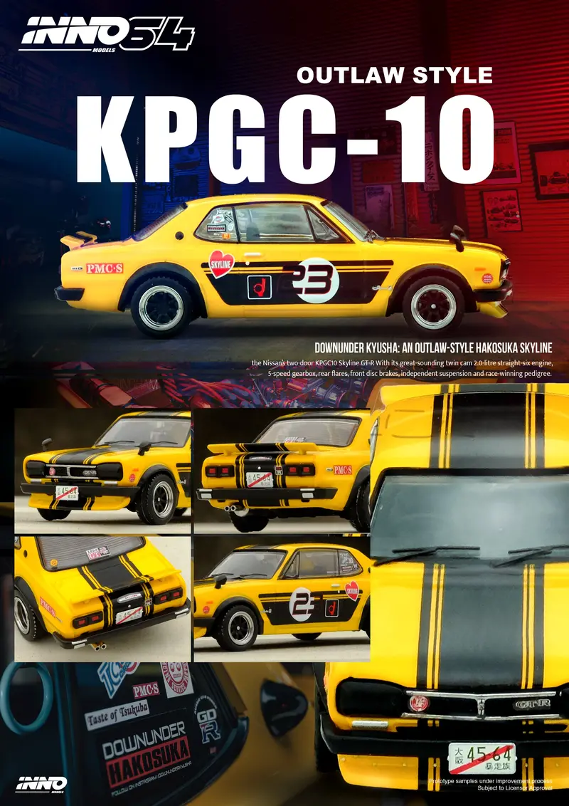 1:64 Nissan Skyline 2000 Gt-R (Kpgc10) -- #23 Yellow/Black -- Inno64 2