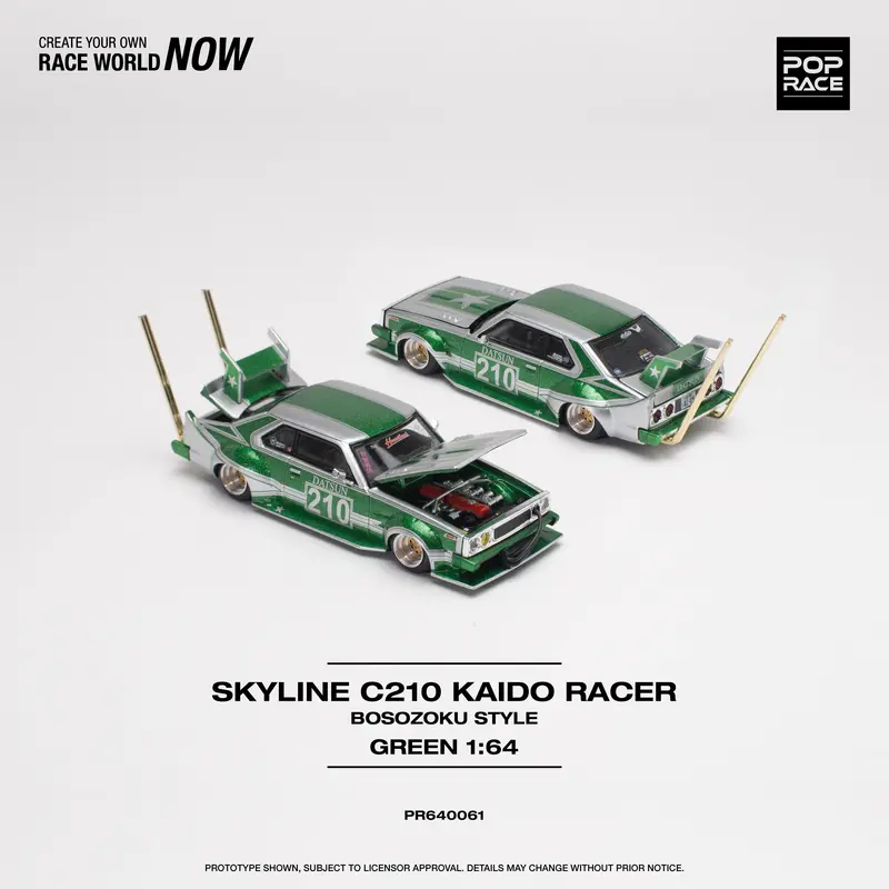1:64 Nissan Skyline C210 - Bosozoku Style -- #210 Green/Silver -- Pop Race 1