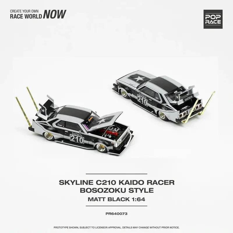 1:64 Nissan Skyline C210 - Bosozoku Style -- Matte Black/Silver -- Pop Race 1