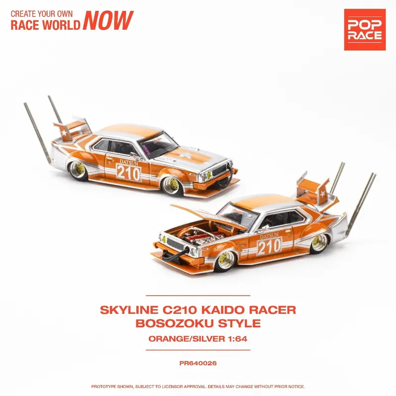 1:64 Nissan Skyline C210 - Bosozoku Style -- Orange/Silver -- Pop Race 1