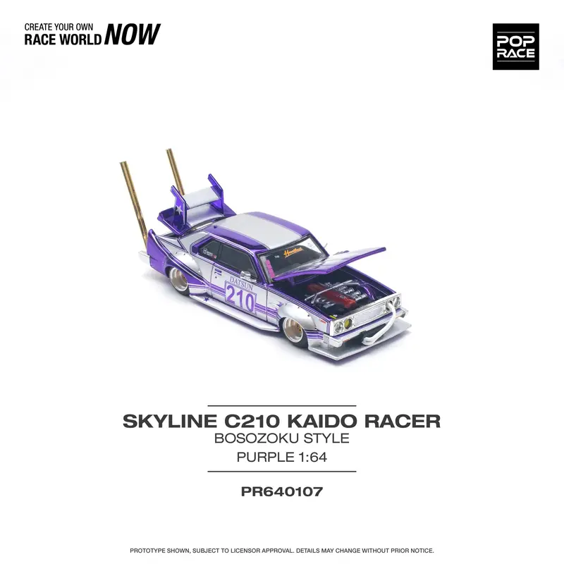1:64 Nissan Skyline C210 - Bosozoku Style -- Purple Chrome/Silver -- Pop Race 1