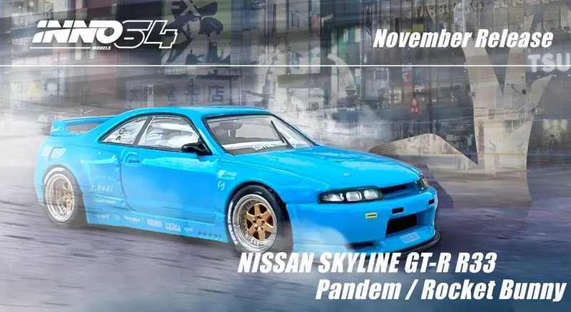 1:64 Nissan Skyline Gt-R (R33) Pandem Rocket Bunny -- Blue -- Inno64 1