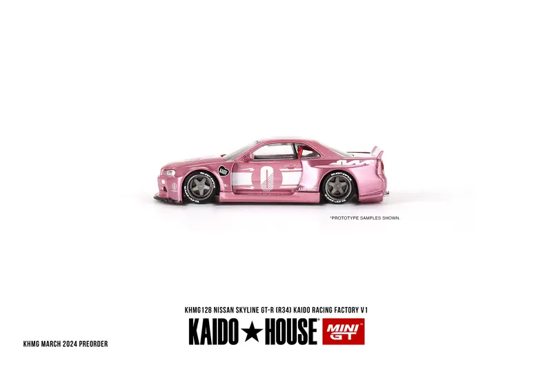1:64 Nissan Skyline Gt-R R34 Kaido V1 -- Pink -- Kaido House X Mini Gt Khmg128 2