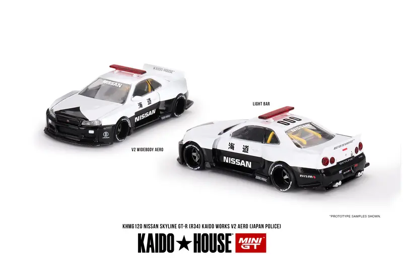 1:64 Nissan Skyline Gt-R R34 Kaido (V2) Police -- Kaido House X Mini Gt Khmg120 1