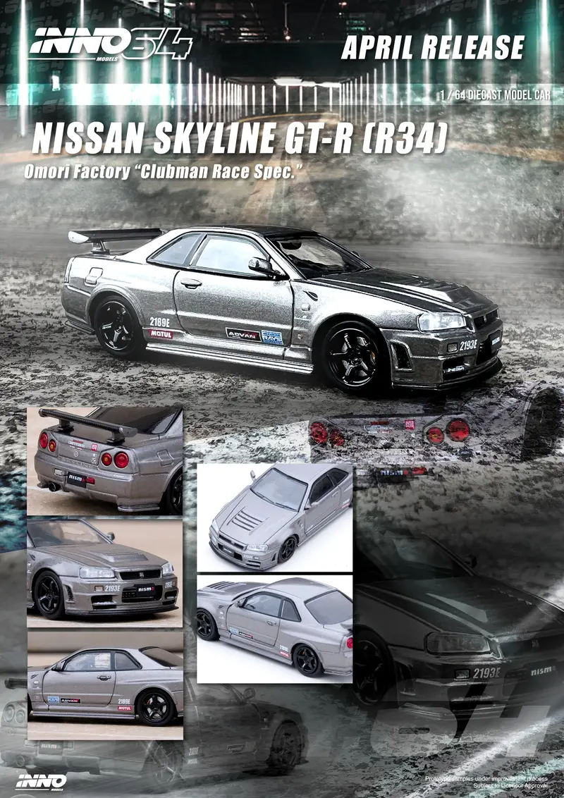1:64 Nissan Skyline Gt-R (R34) Omori Factory "Clubman Race Spec" -- Inno64 2