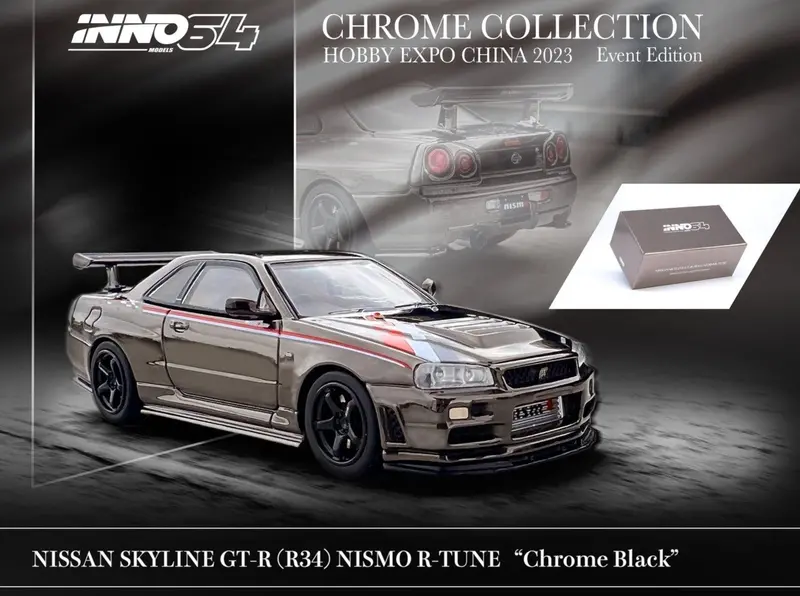 1:64 Nissan Skyline Gt-R (R34) R-Tune -- Chrome Black -- Inno64 China Expo 2023 1