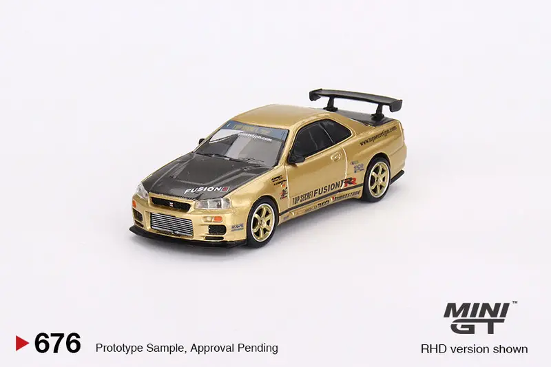 1:64 Nissan Skyline Gt-R R34 Top Secret -- Gold -- Japan Limited -- Mini Gt 1